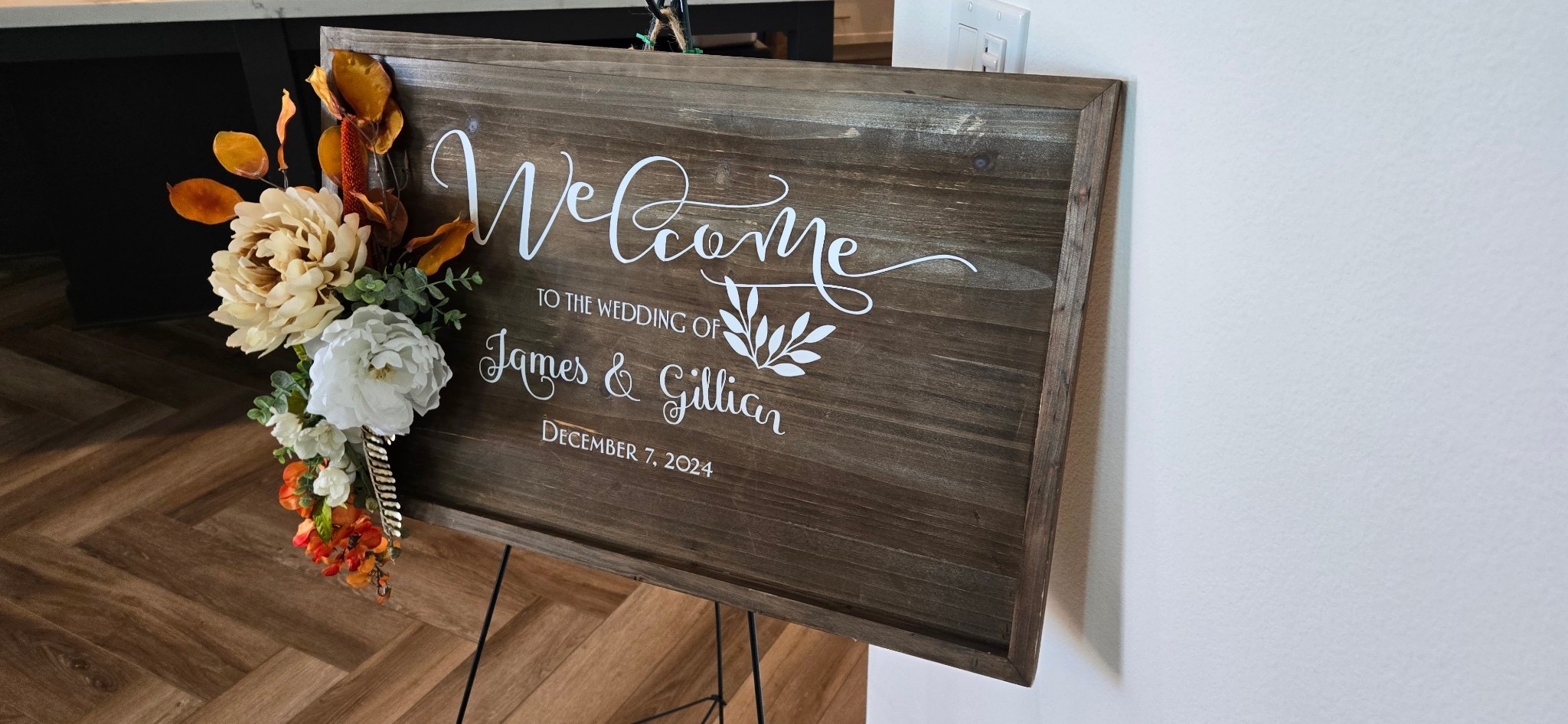 Rustic floral wedding welcome sign