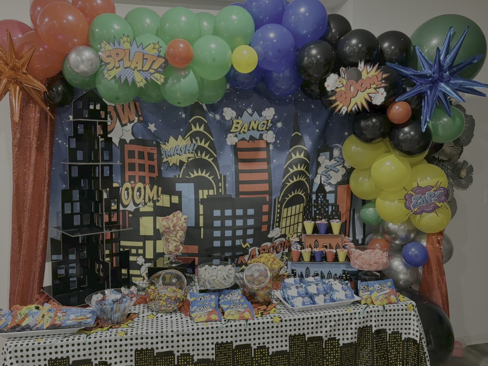 Superhero birthday dessert display