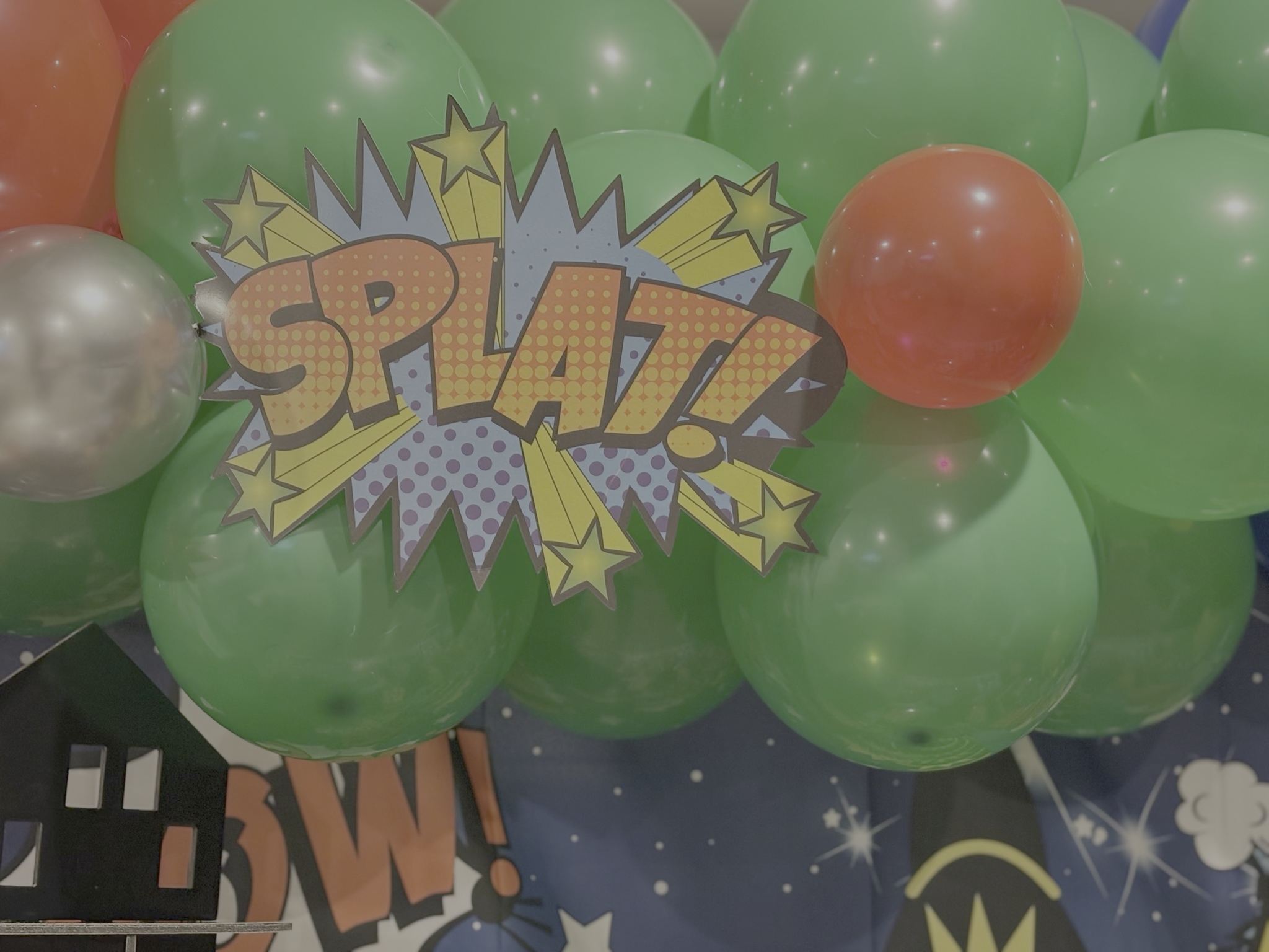 Comic-themed birthday balloons