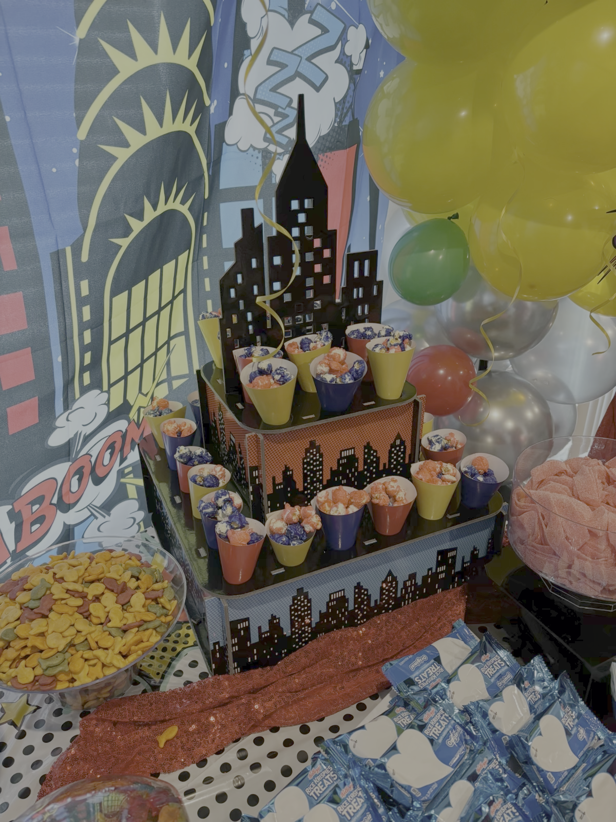 Superhero birthday food display