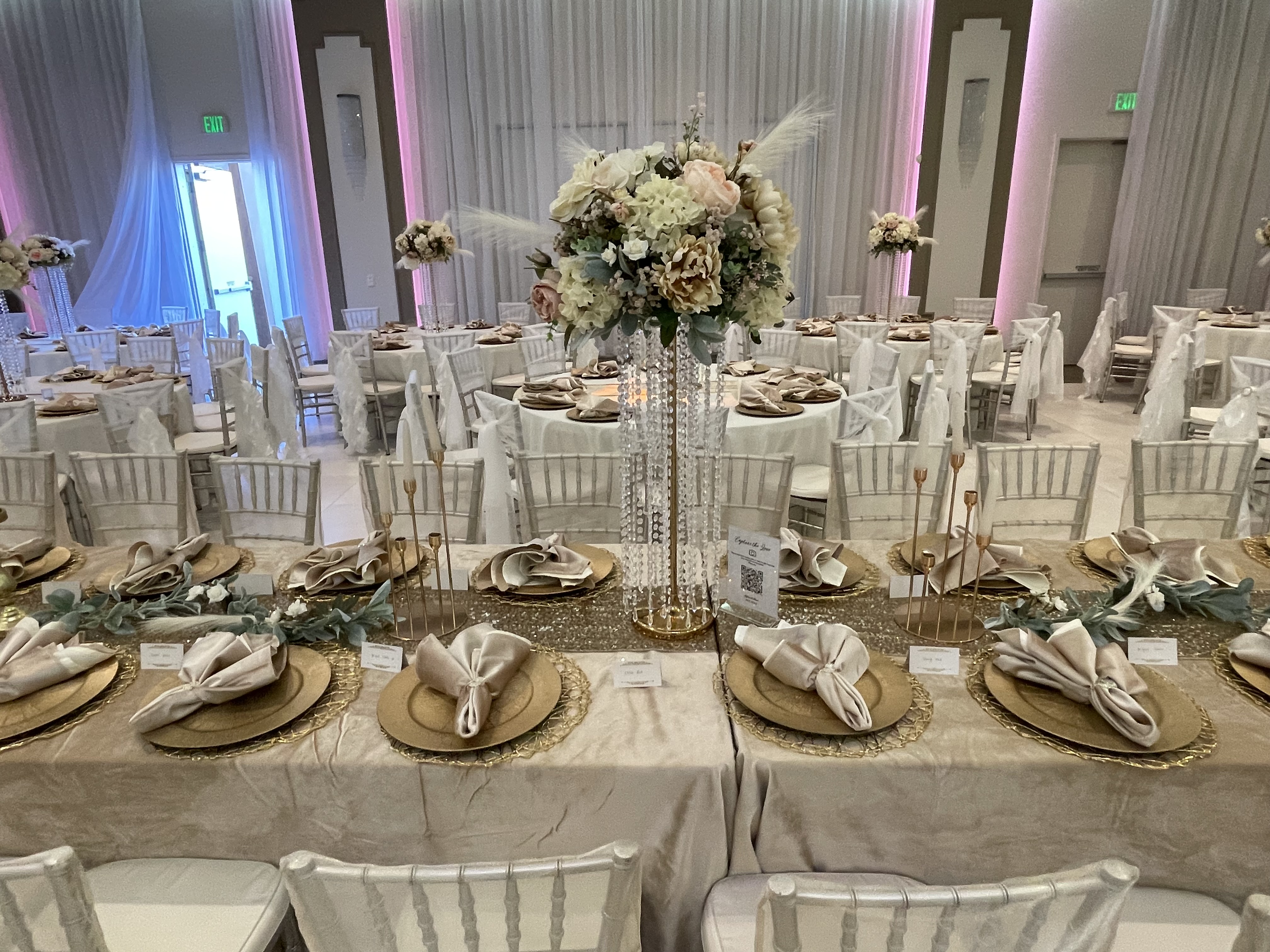 Wedding head table and floral centerpiece