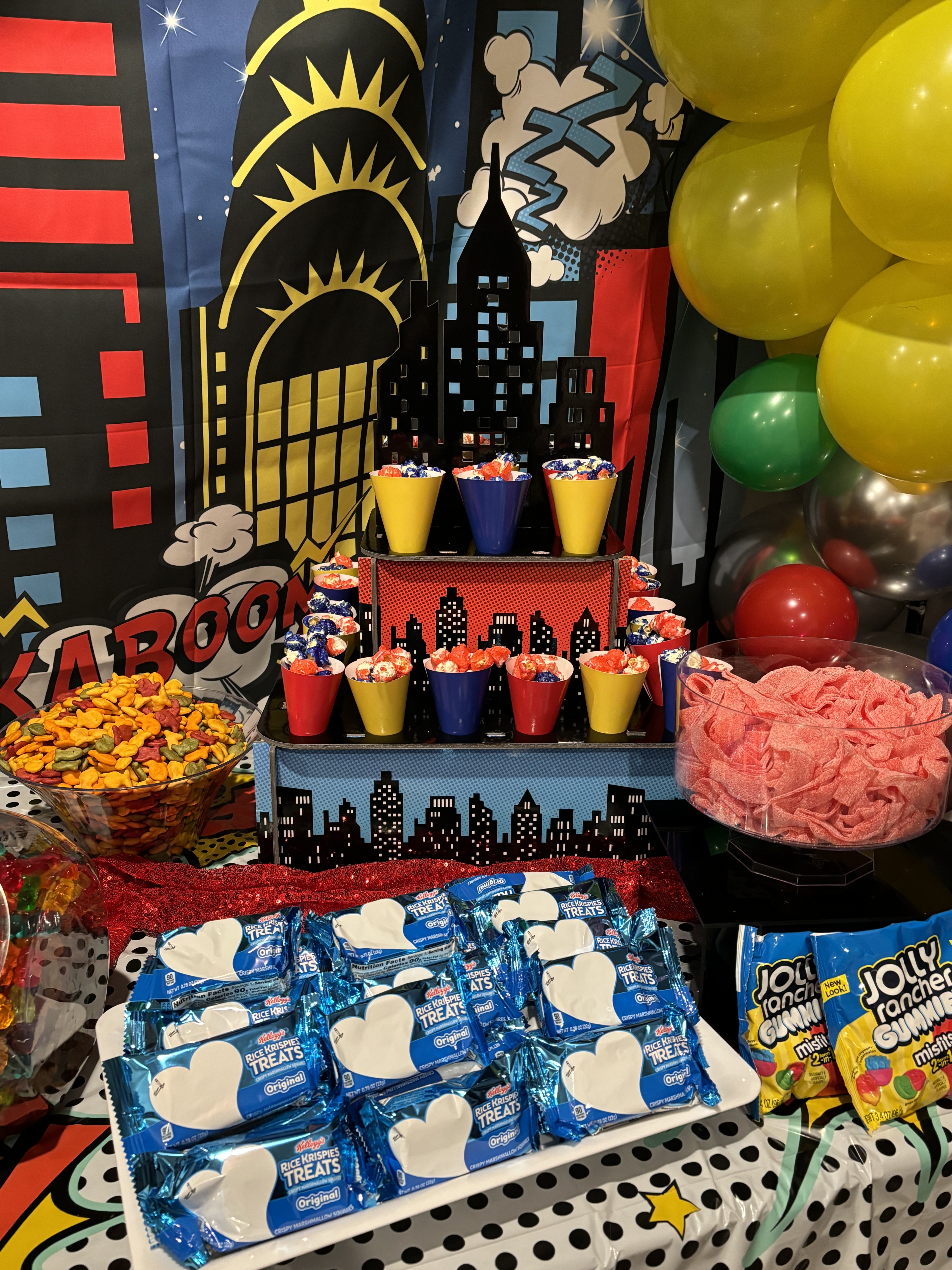 Superhero birthday cake display